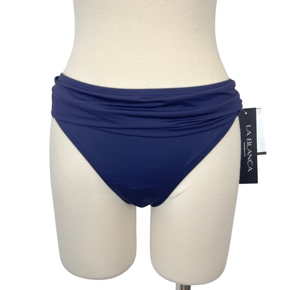 La Blanca Deluxe Island Goddess Hipster Bikini Swim Bottom in Indigo Blue 14 NWT